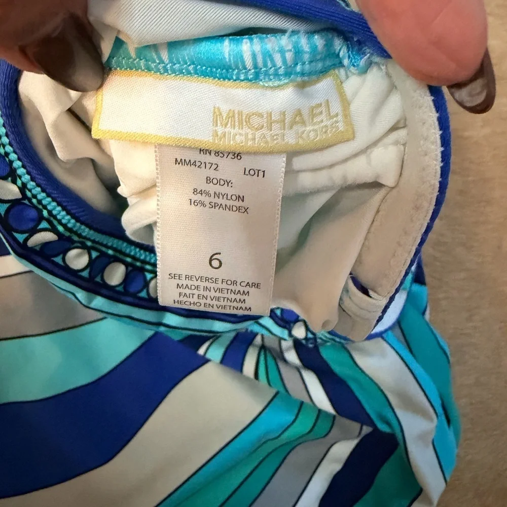 Michael Kors Blue and White Striped Swimwear